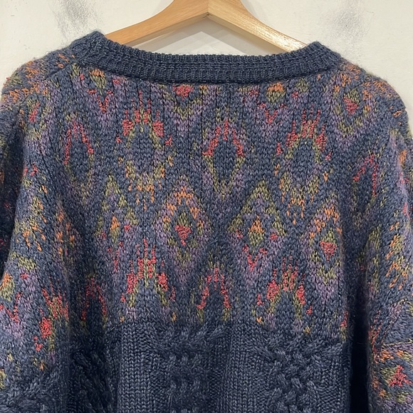 Harrods Vintage Wool Cashmere Alpaca Blend Navy Blue Braided size Large - Picture 6 of 11